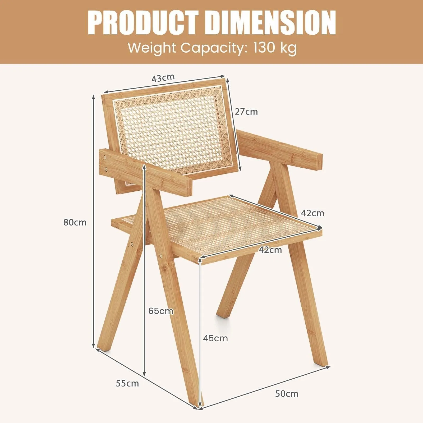 Costway Set of 2 Kitchen Dining Chair Set Modern Rattan Accent Chair Backrest Side Chair in Natural 2