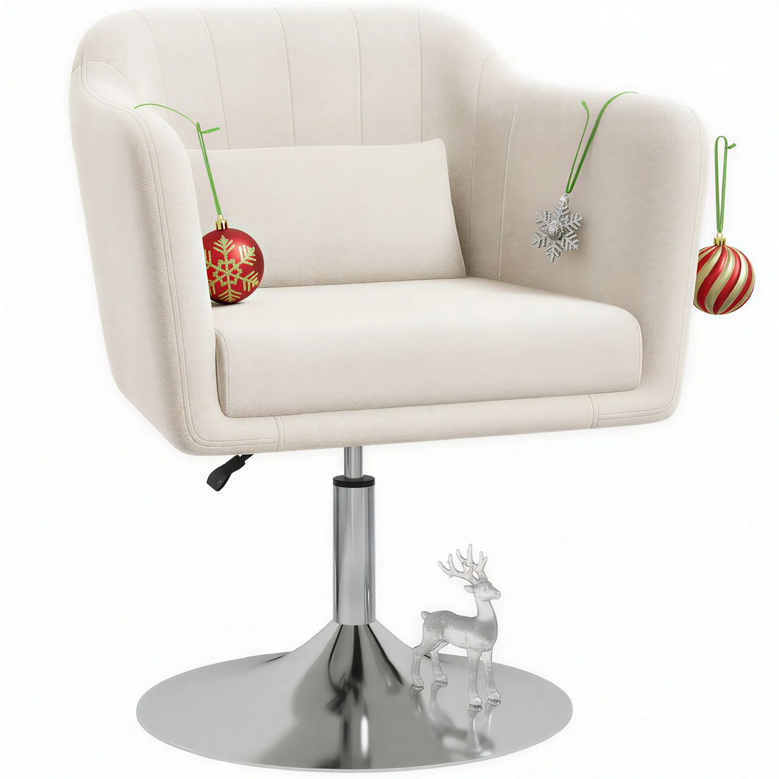 HOMCOM Stylish Retro Linen Swivel Tub Chair Steel Frame Cushion Seat in Cream 2