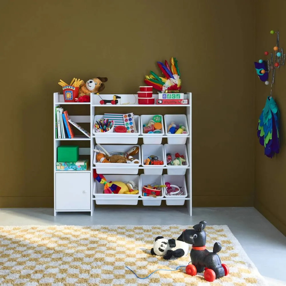 sweeek Children's storage unit with 9 storage boxes, 4 shelves, 1 door in White 3