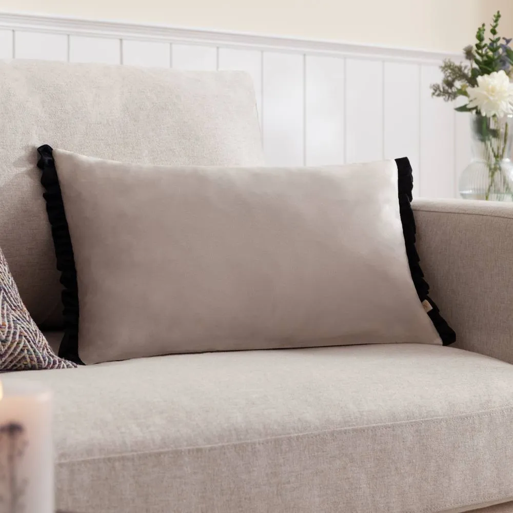 Wylder Tilly Velvet Frill Reversible Cushion in Off-White 1