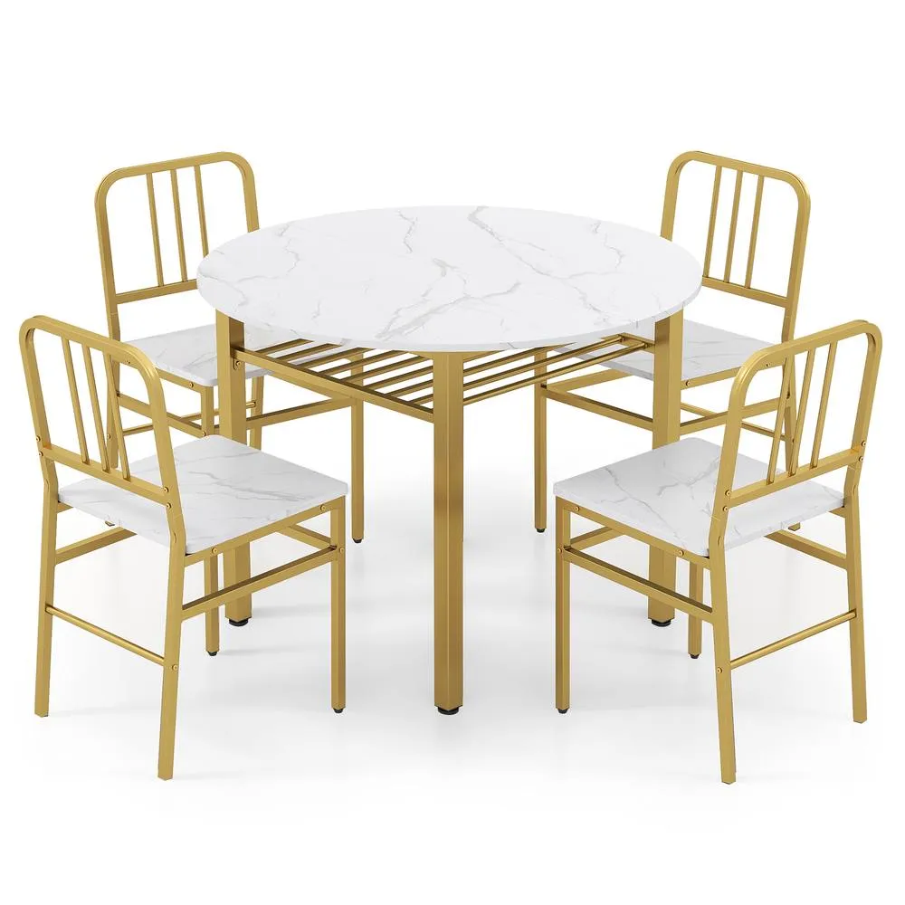 Costway 5 Piece Dining Table Set Round Kitchen Table & 4 Chairs in White 3