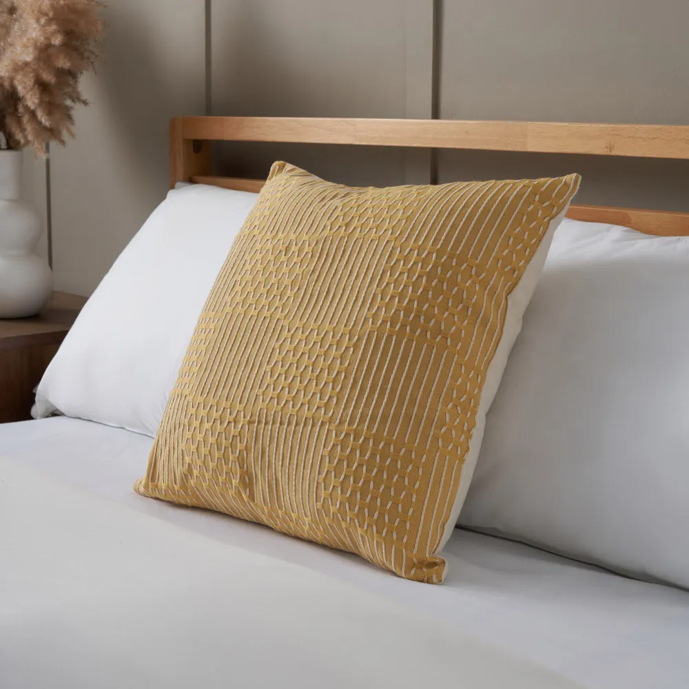 Cross Check Jacquard Cushion, Yellow 1