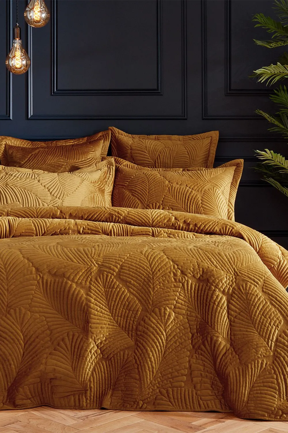 Paoletti Palmeria Quilted Velvet Duvet Cover Set in Gold 1