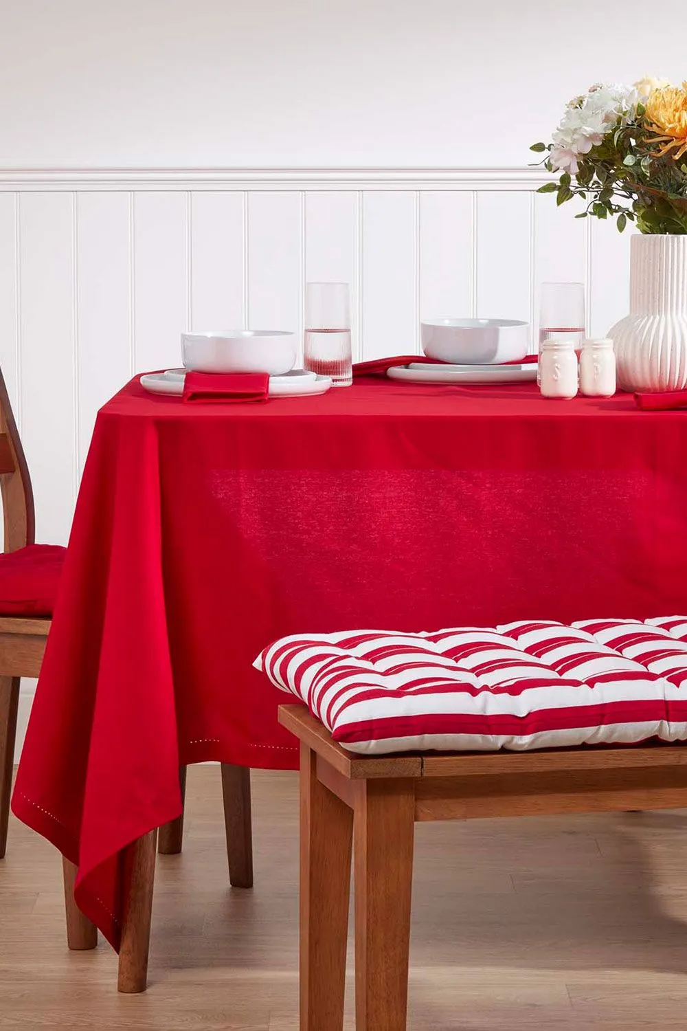 Homescapes Garden Bench Cushion Luxury 2 Seater Cotton Red Striped Indoor Outdoor Pad 2