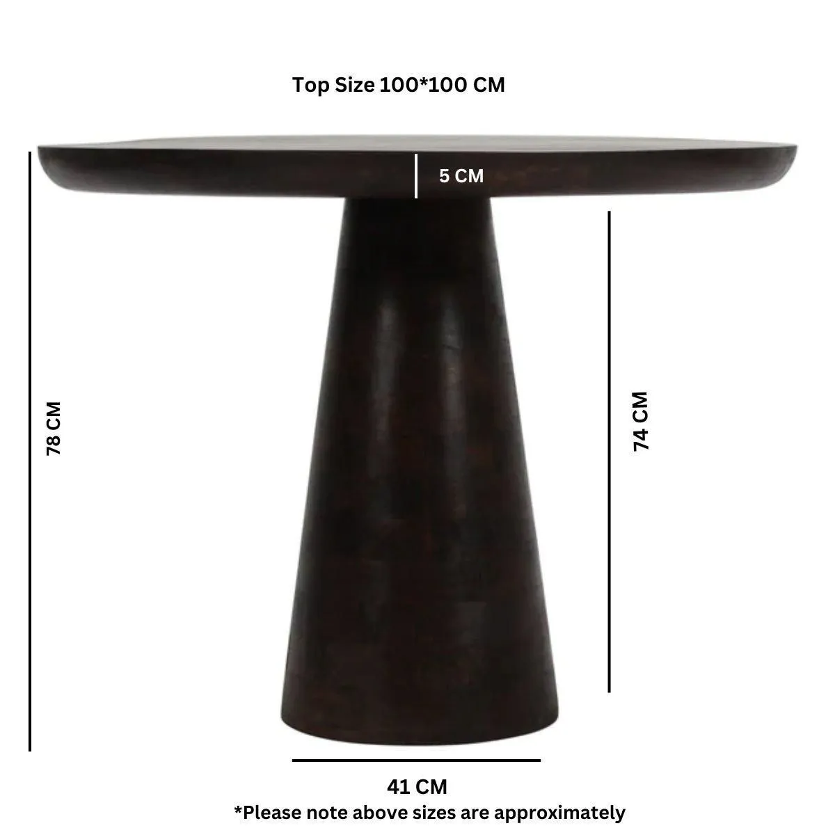 IH Design Natural Solid Dark Mango Wood Round Dining Table in Dark Brown 5