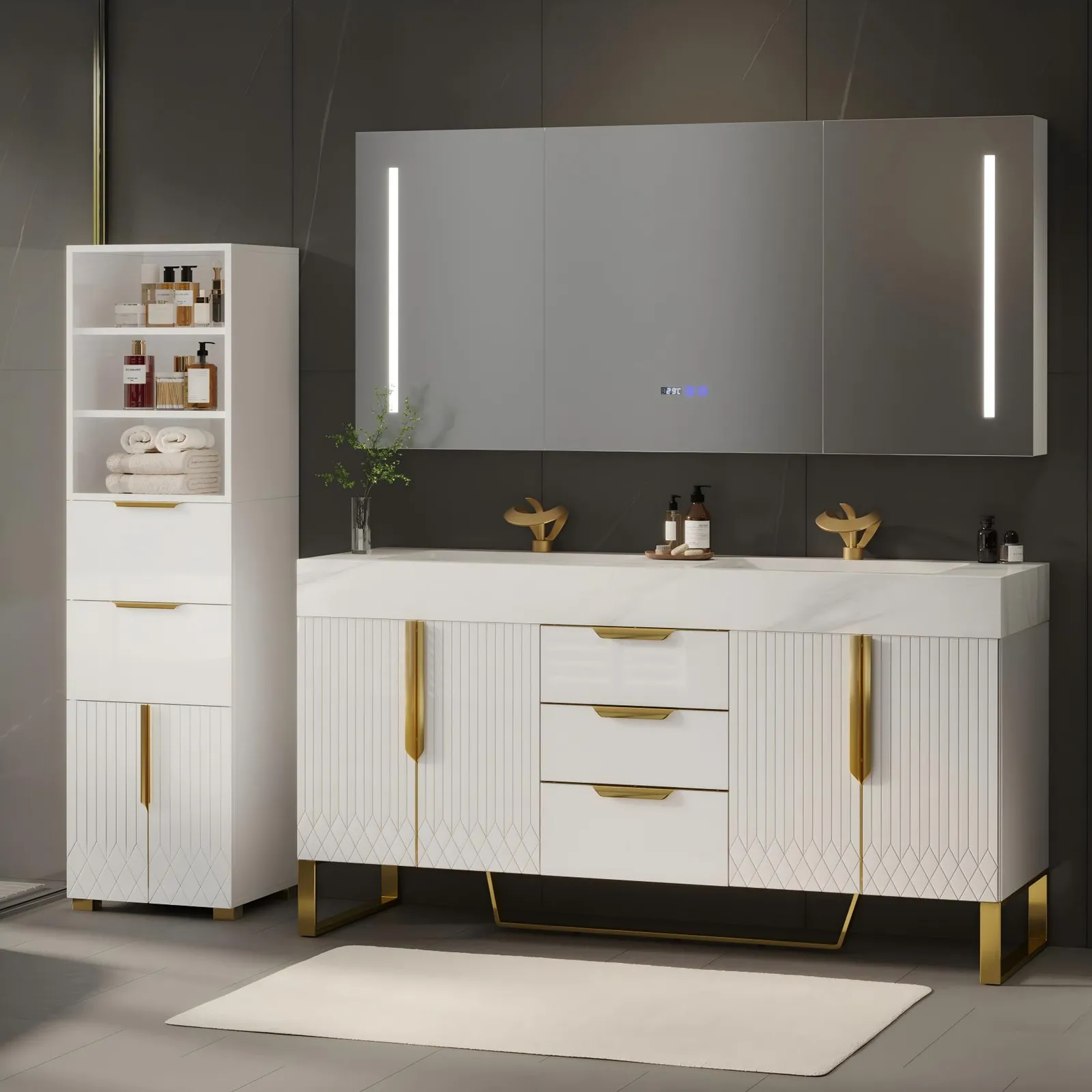 Aro 150cm Double Bathroom Vanity & 149cm Bathroom Storage Cabinet Set