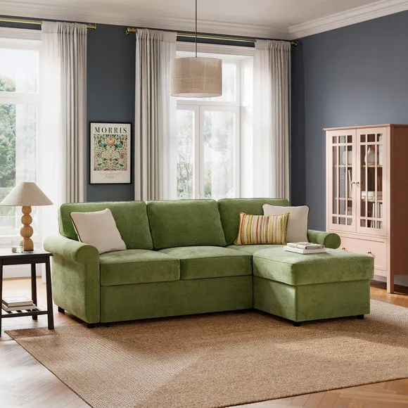 Eleanor Luxe Chenille Corner Trundle Storage Sofa Bed