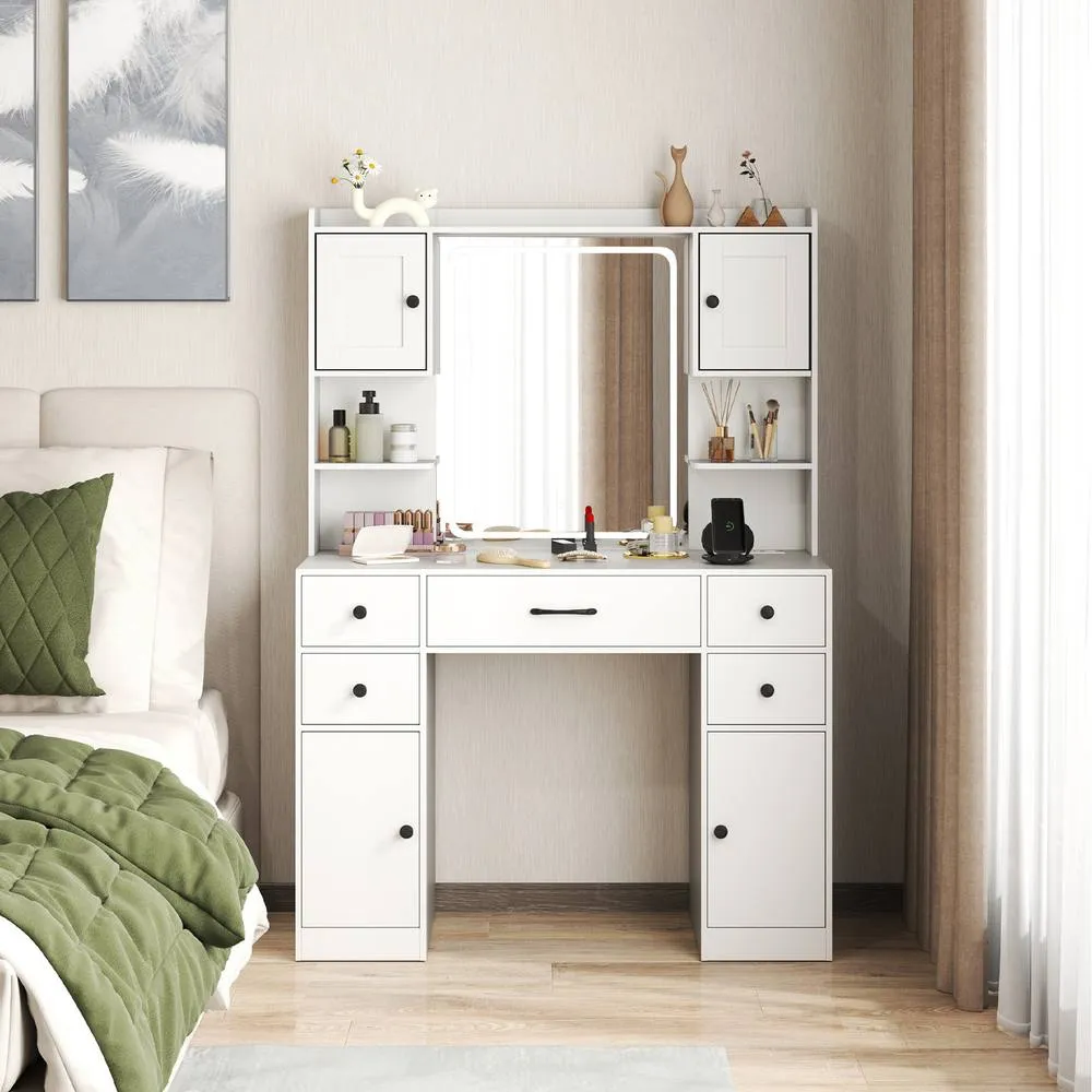 Costway Makeup Vanity Desk with Mirror - White 4