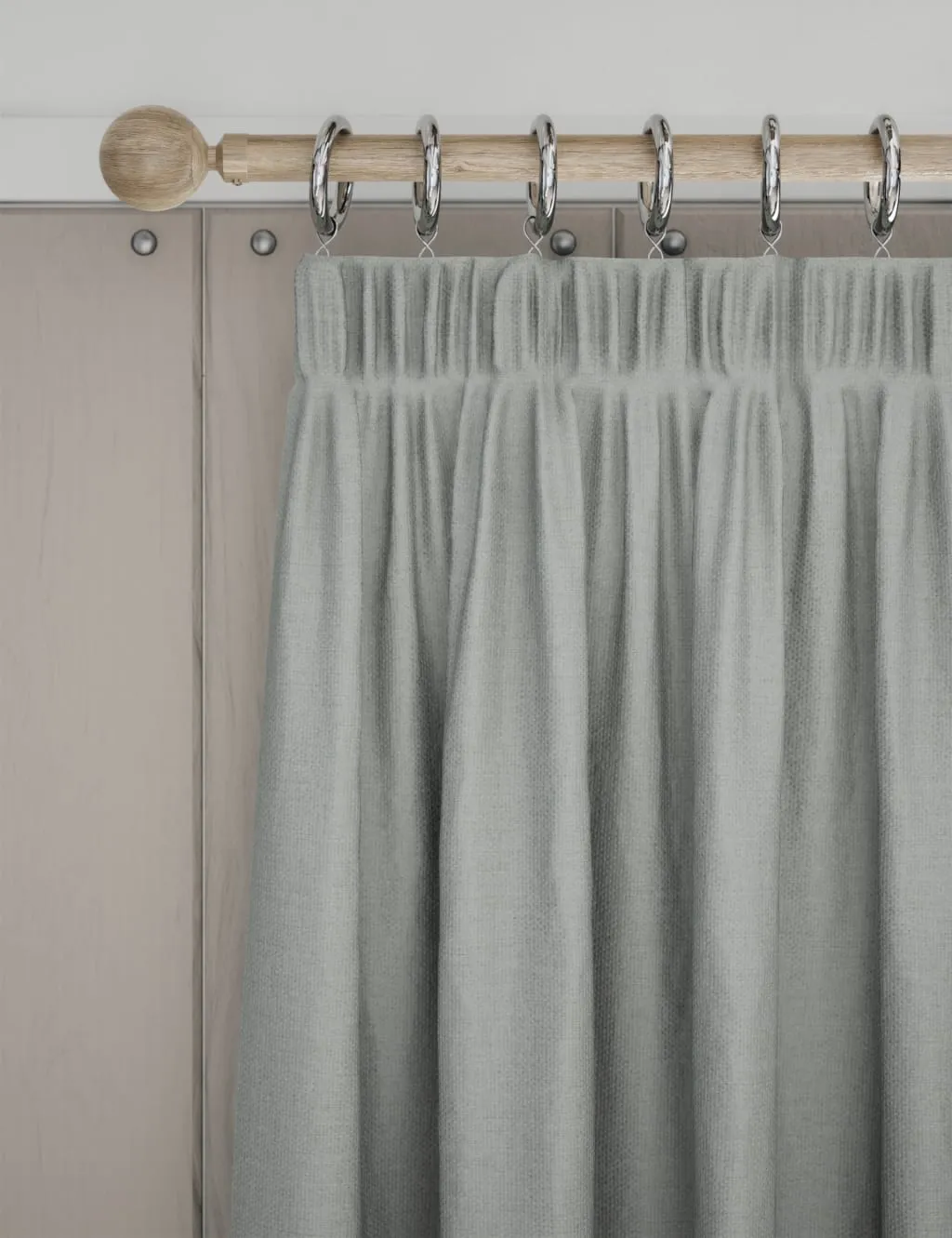 M&S Brushed Pencil Pleat Blackout Thermal Curtains Grey