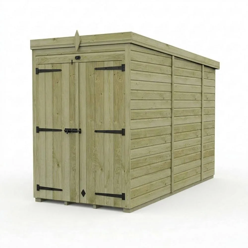 Buttercup Farm 4ft x 10ft Pent Garden Shed Double Door No Windows - Timber in Brown