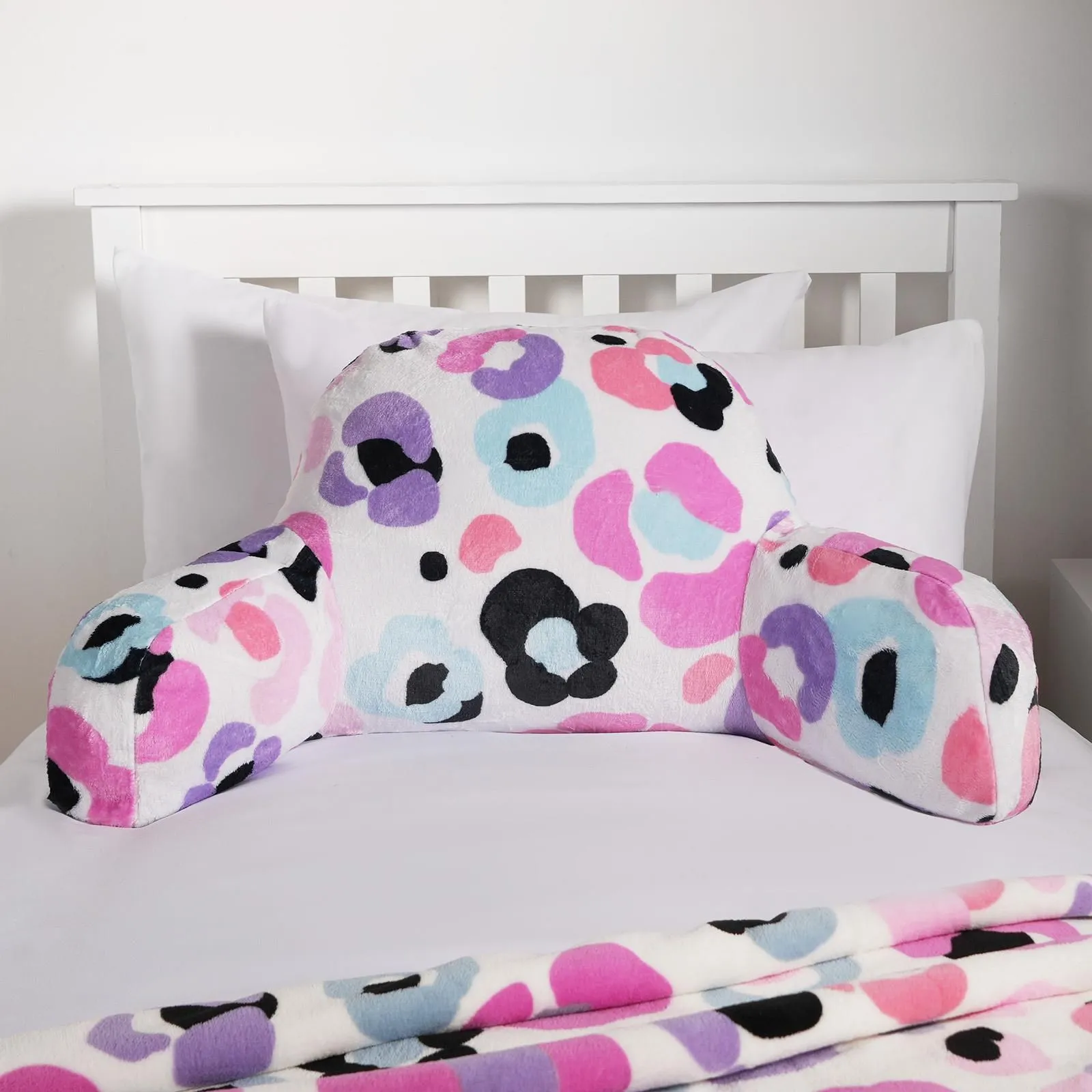 OHS Leopard Cushion Bed Reading Pillow Gamer Soft Arms Lumbar Chair Support in Pink