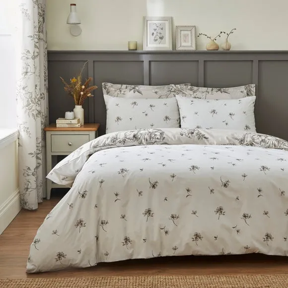 Bridget Etched Floral Natural 100% Cotton Duvet Cover & Pillowcase Set 3