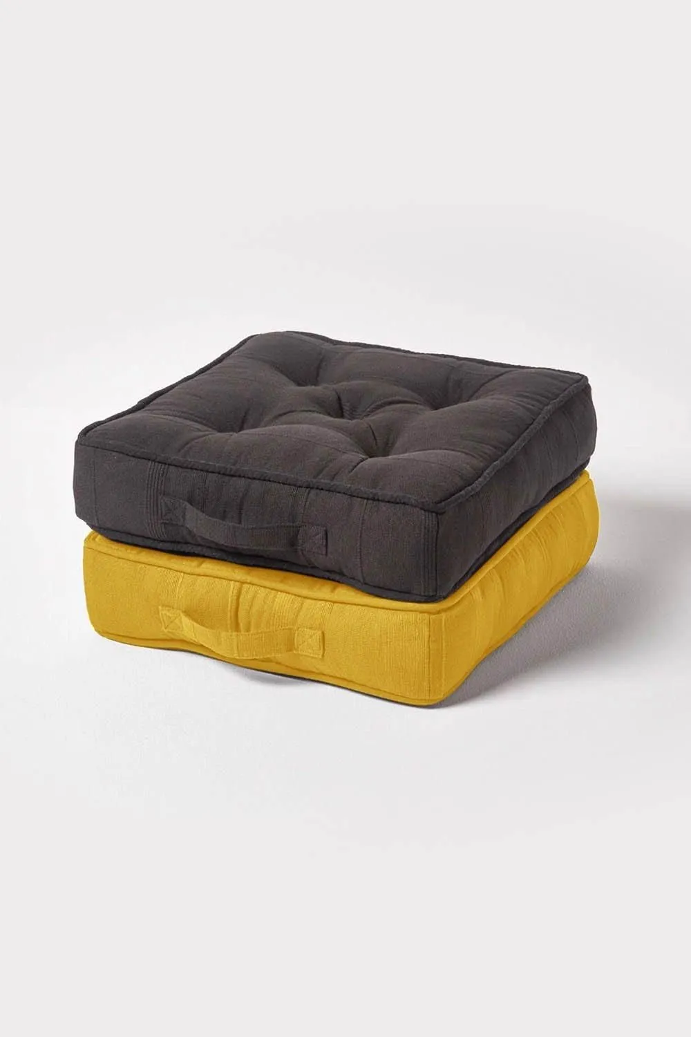 Homescapes Rajput Ribbed Cotton Floor Cushion in Yellow 6