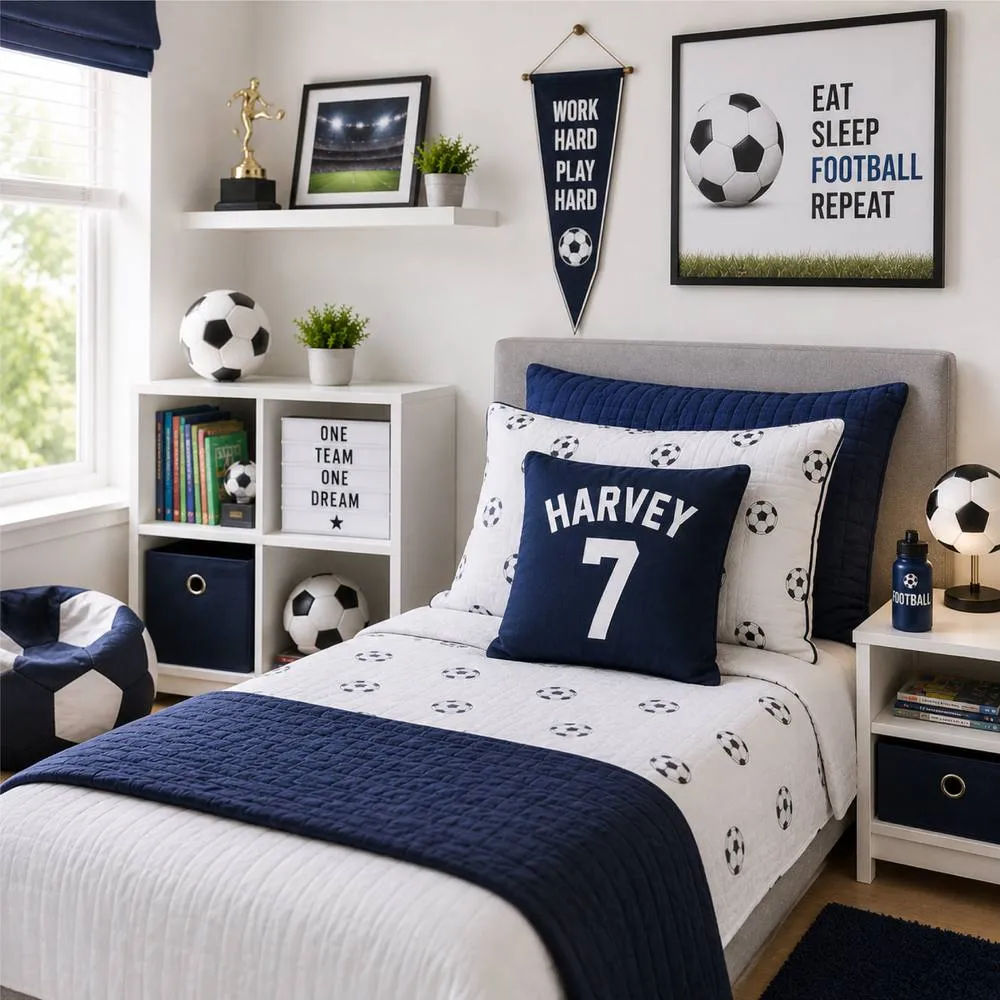 60 SECOND MAKEOVER Personalised Football Cushion Cover in Navy