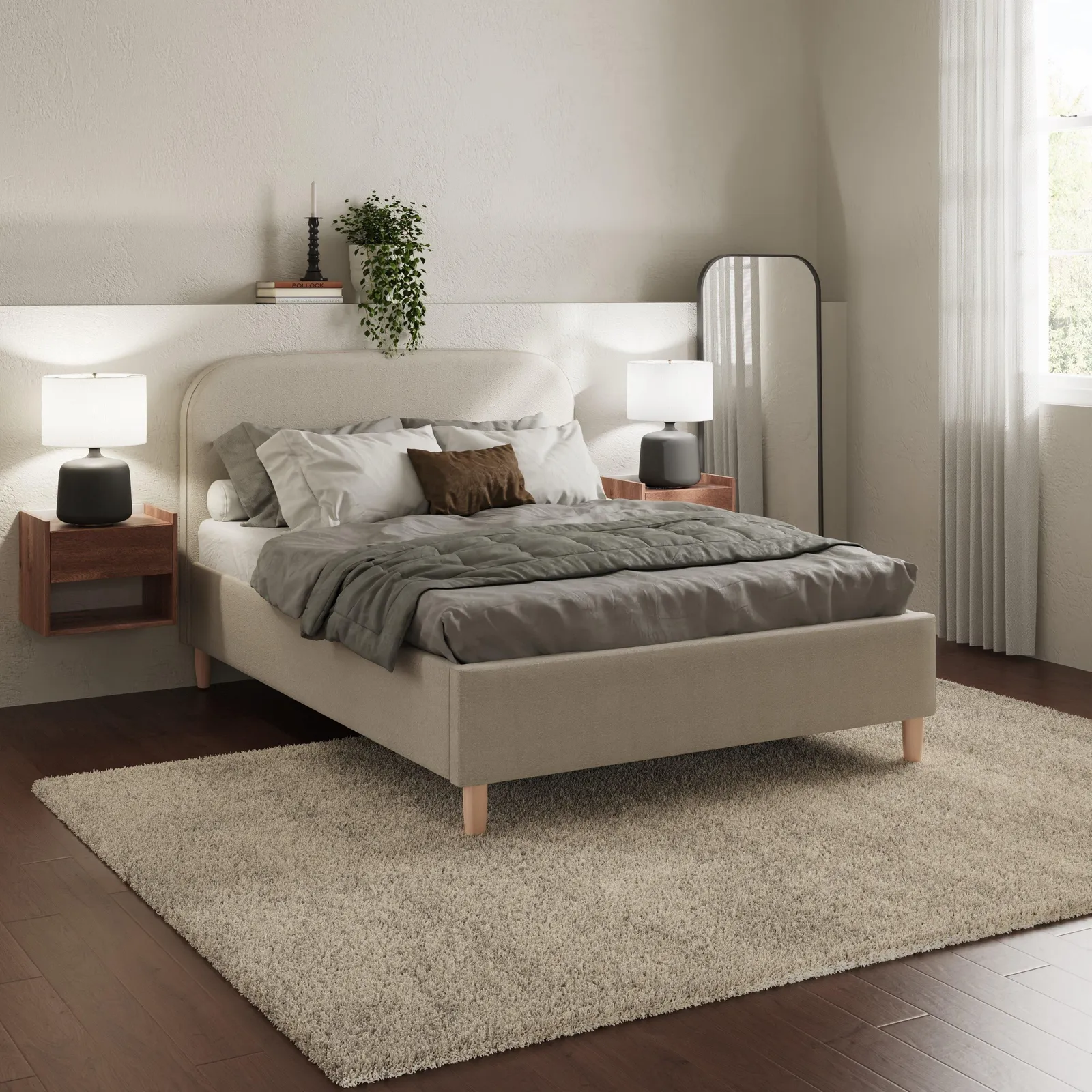 GFW Florence Boucle Ottoman Storage Bed in Stone
