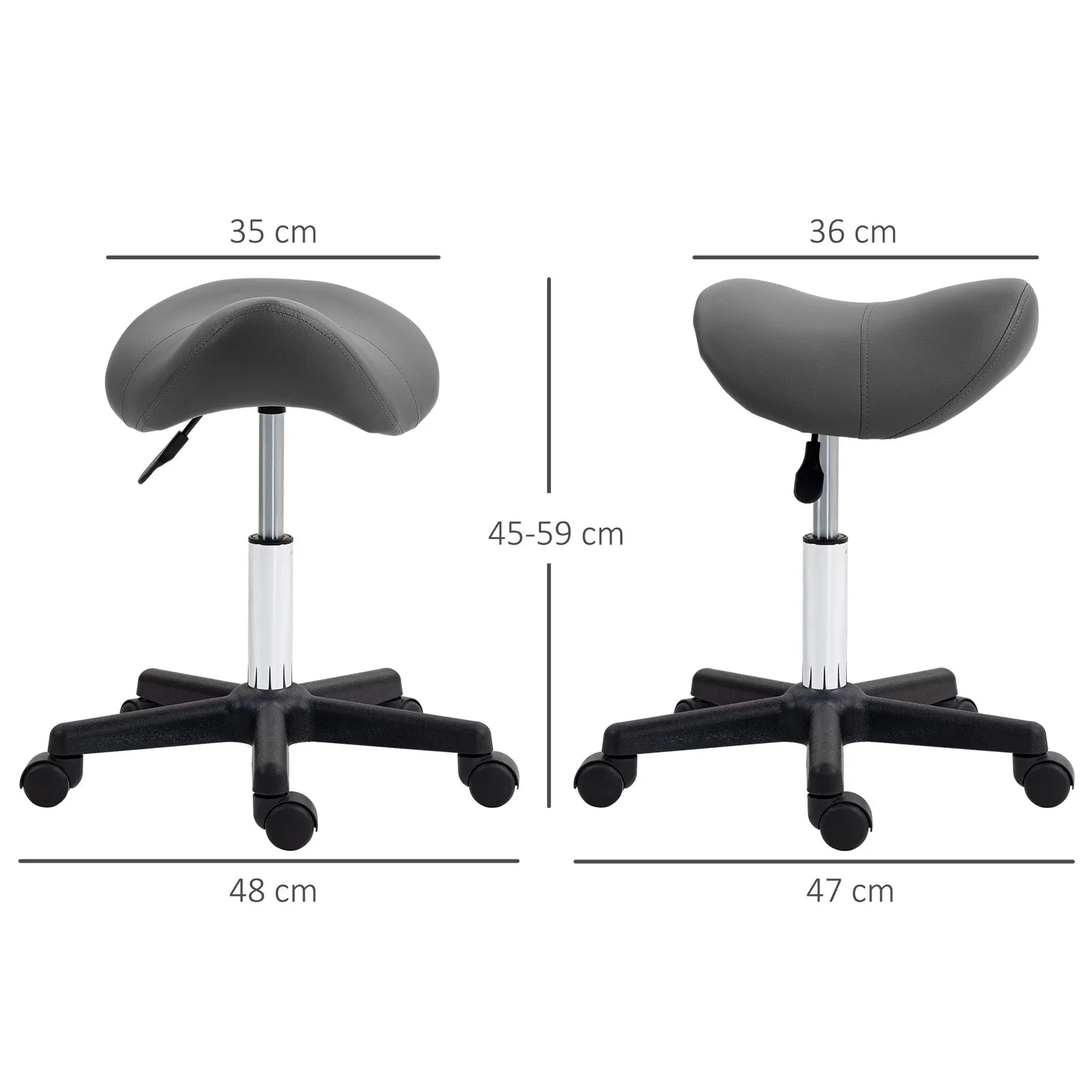 HOMCOM Saddle Stool Adjustable Rolling Salon Chair for Massage Spa Beauty in Grey 3