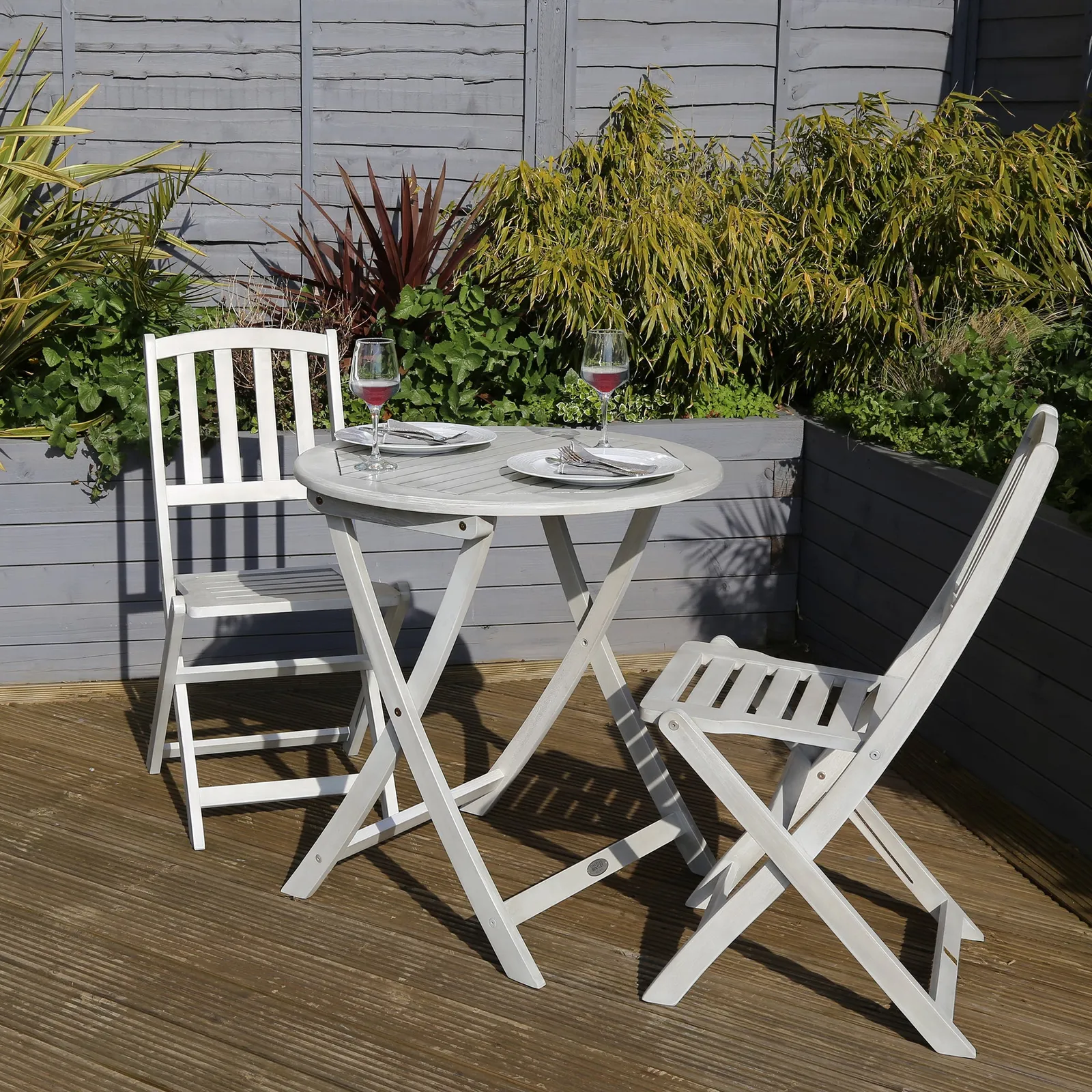 Acacia Washed Wood Bistro Set Washed White