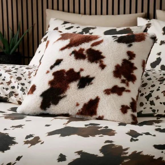 Fusion Cow Print Faux Fur Square Cushion