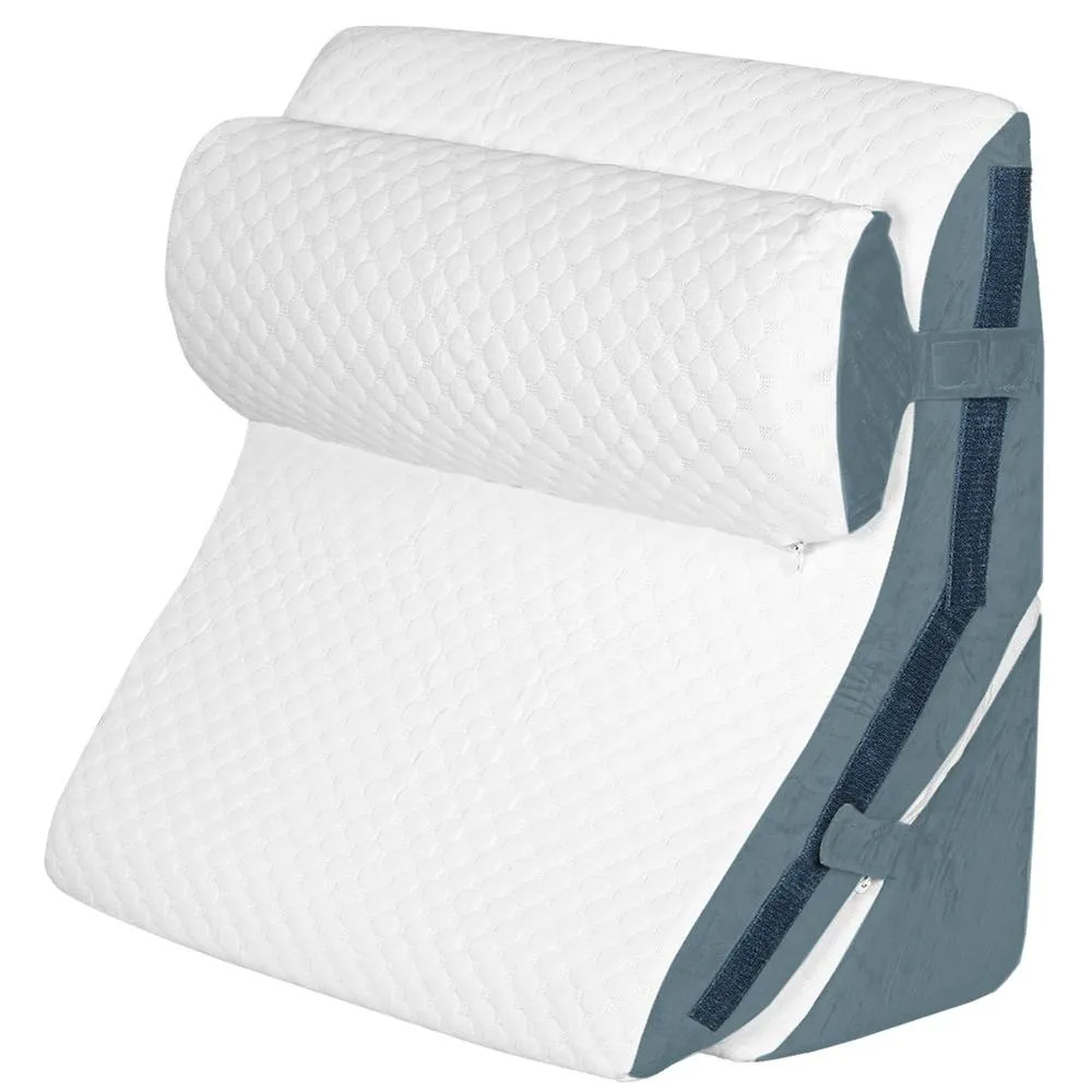 Lavio Wedge Pillow Cooling Memory Foam Orthopaedic Bed Cushion Acid Reflux in White