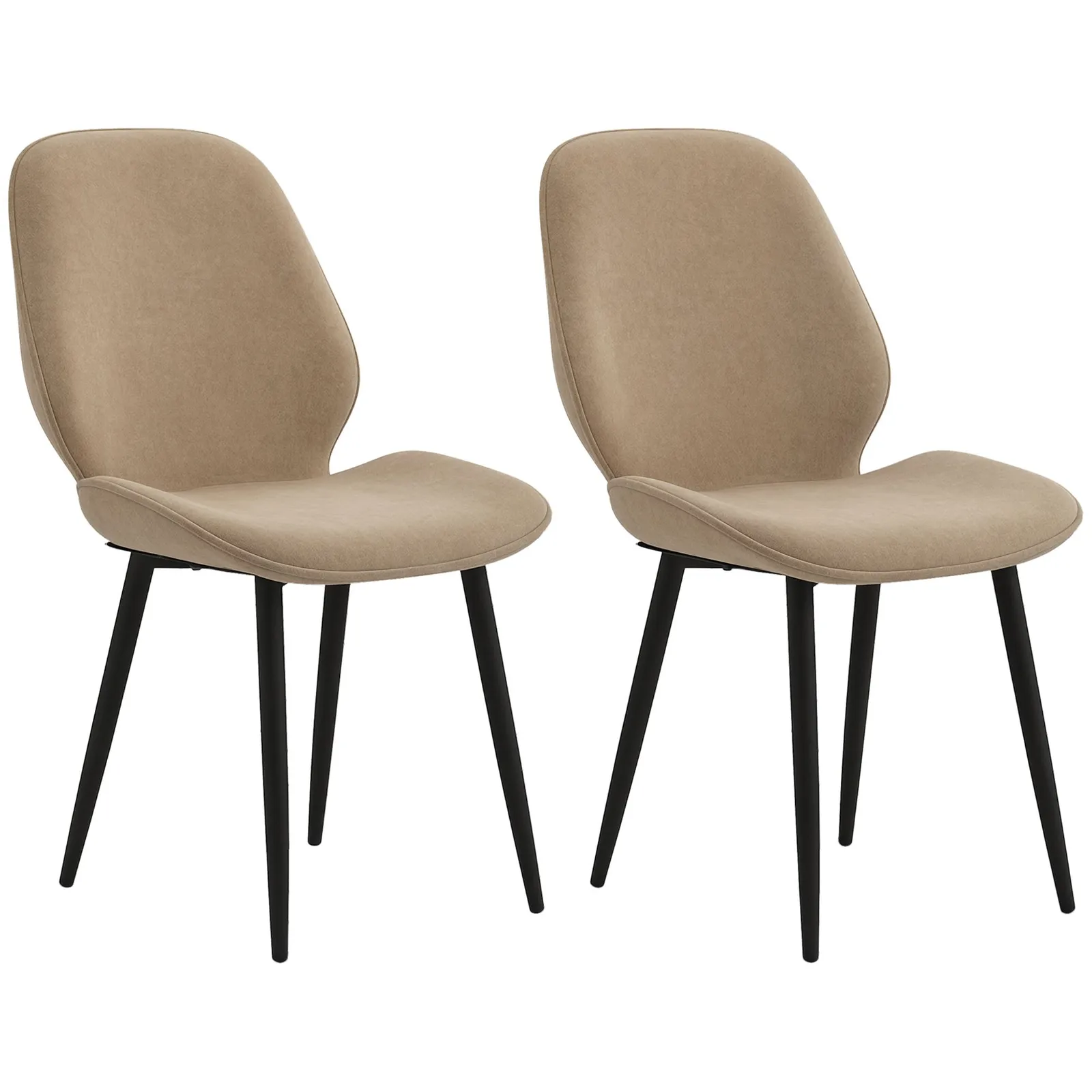 HOMCOM Dining Chairs Set of 2, Upholstered Kitchen Chairs with Metal Legs in Brown 2