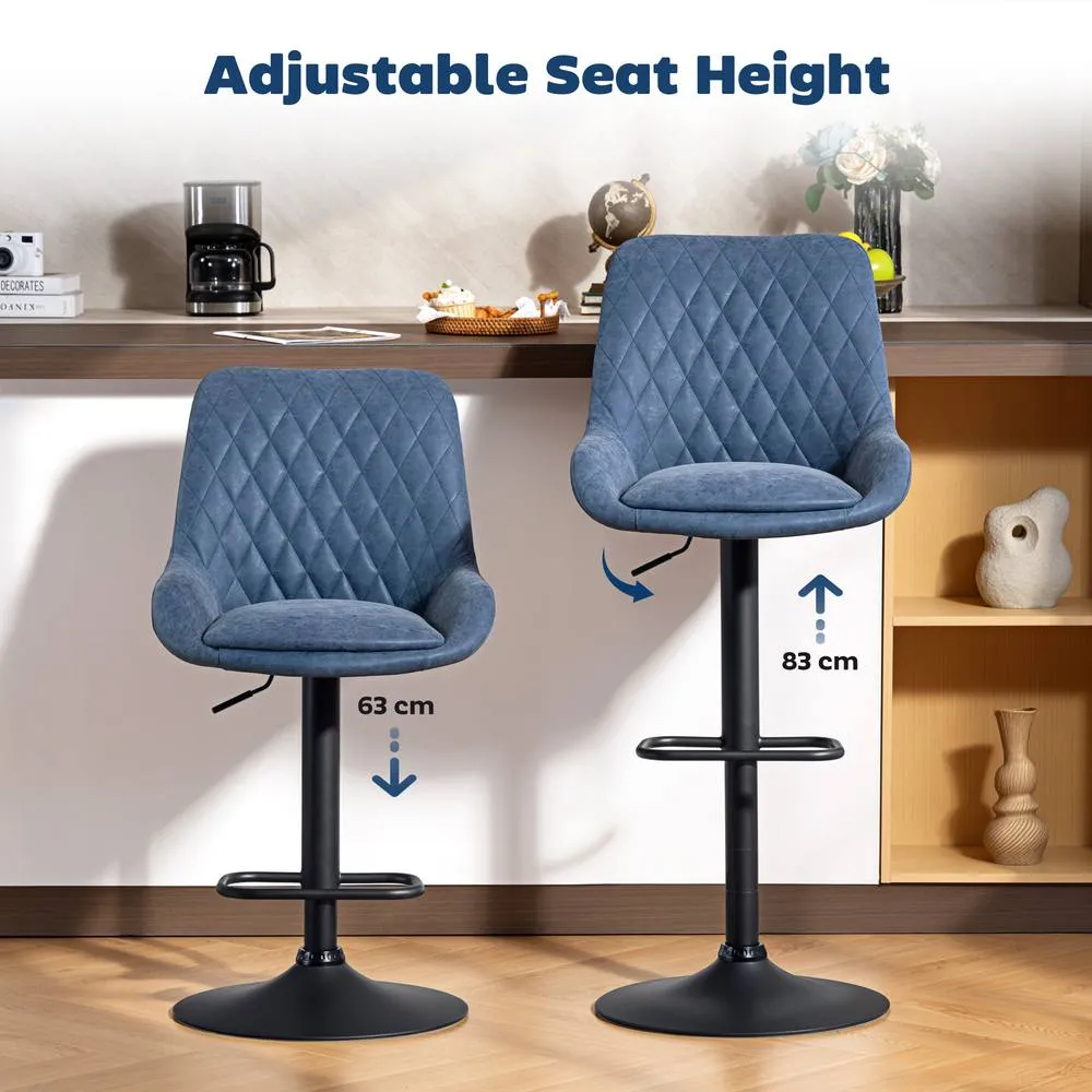 HOMCOM PU Leather Padded Bar Stools Set of 2 with Metal Base, Dark Blue 4