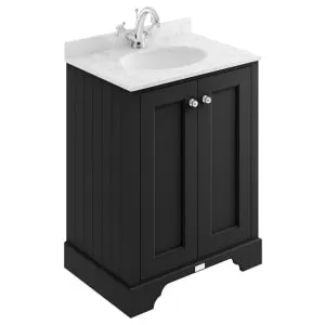 Bayswater Victrion Matt Black Traditional Freestanding Vanity Unit & Grey Marble Top Basin - 600mm
