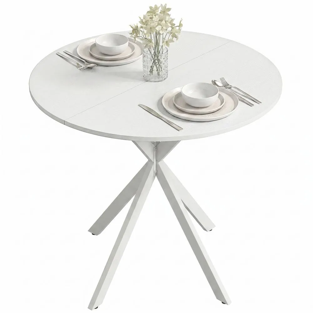 HOMCOM 80cm Round Dining Table, Industrial Kitchen Table with Steel Legs in White 1