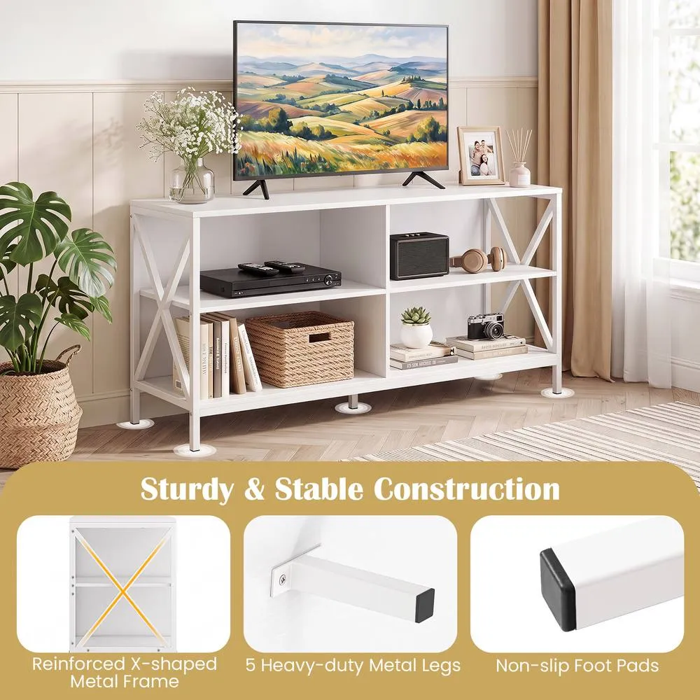 Costway TV Stand for TVs up to 55 Inch 120 CM White Shelf 6