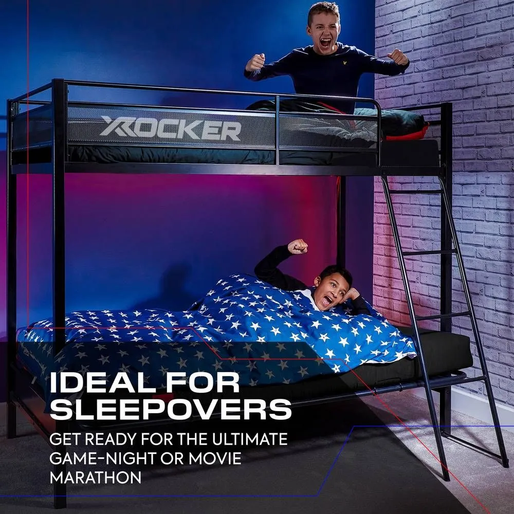 X Rocker Stronghold High Sleeper Bunk Bed with Double Futon / Sofa Bed in Black 5