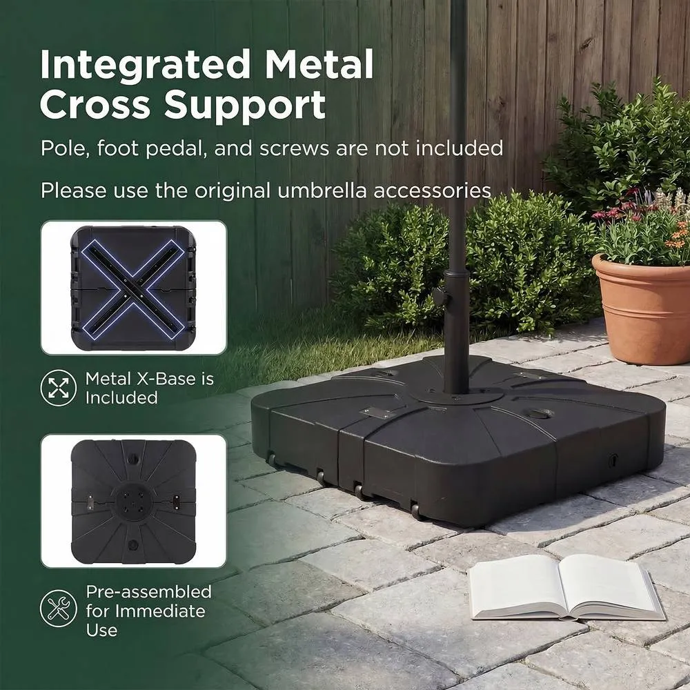 Costway 130kg Cantilever Patio Umbrella Base HDPE Offset Umbrella Stand in Black 4