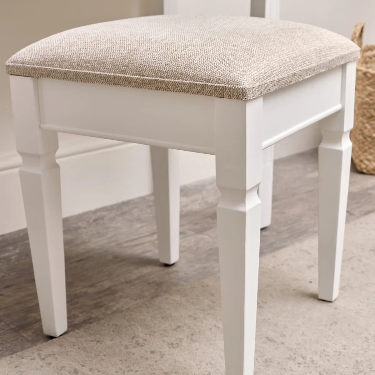 Melody Maison White Cushioned Dressing Table Stool - Daventry White Range 2