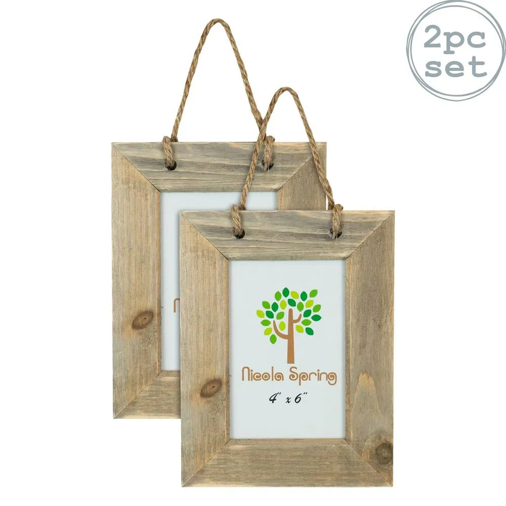Nicola Spring Rustic Hearts Hanging Photo Frames - 6 x 4" - Natural - Pack of 2