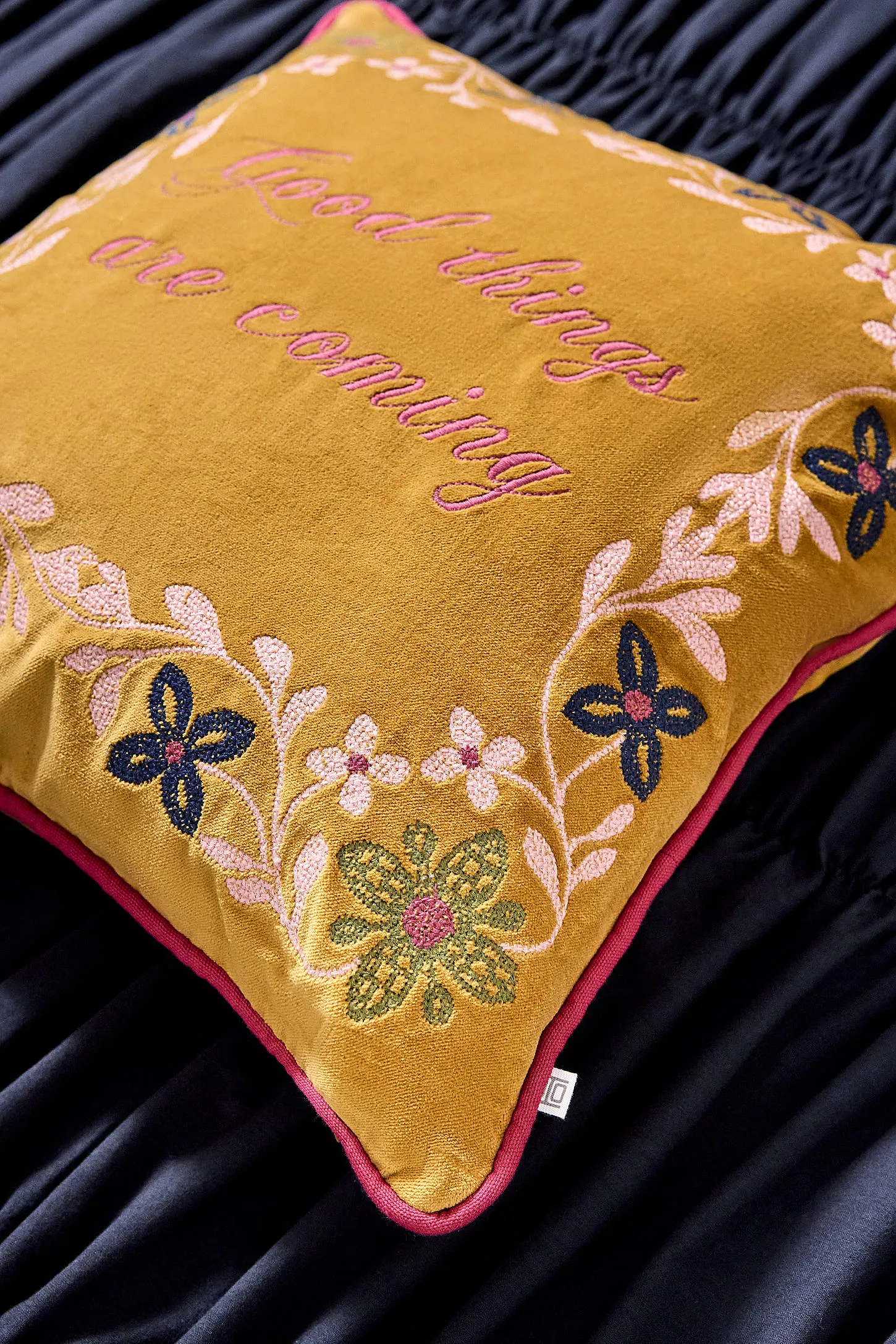 Mustard Good Things Are Coming Cushion - Dark Yellow 2