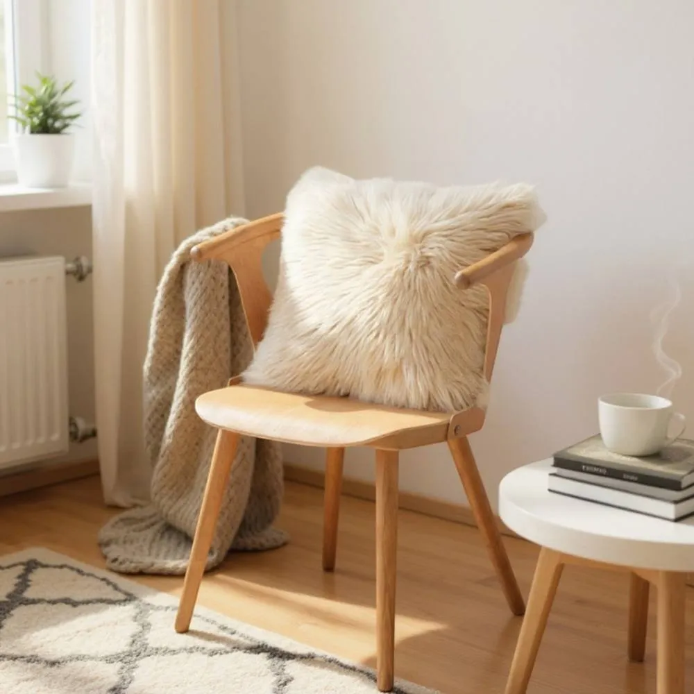 Infinity Leather Natural Sheepskin Real Wool Cushion in Beige