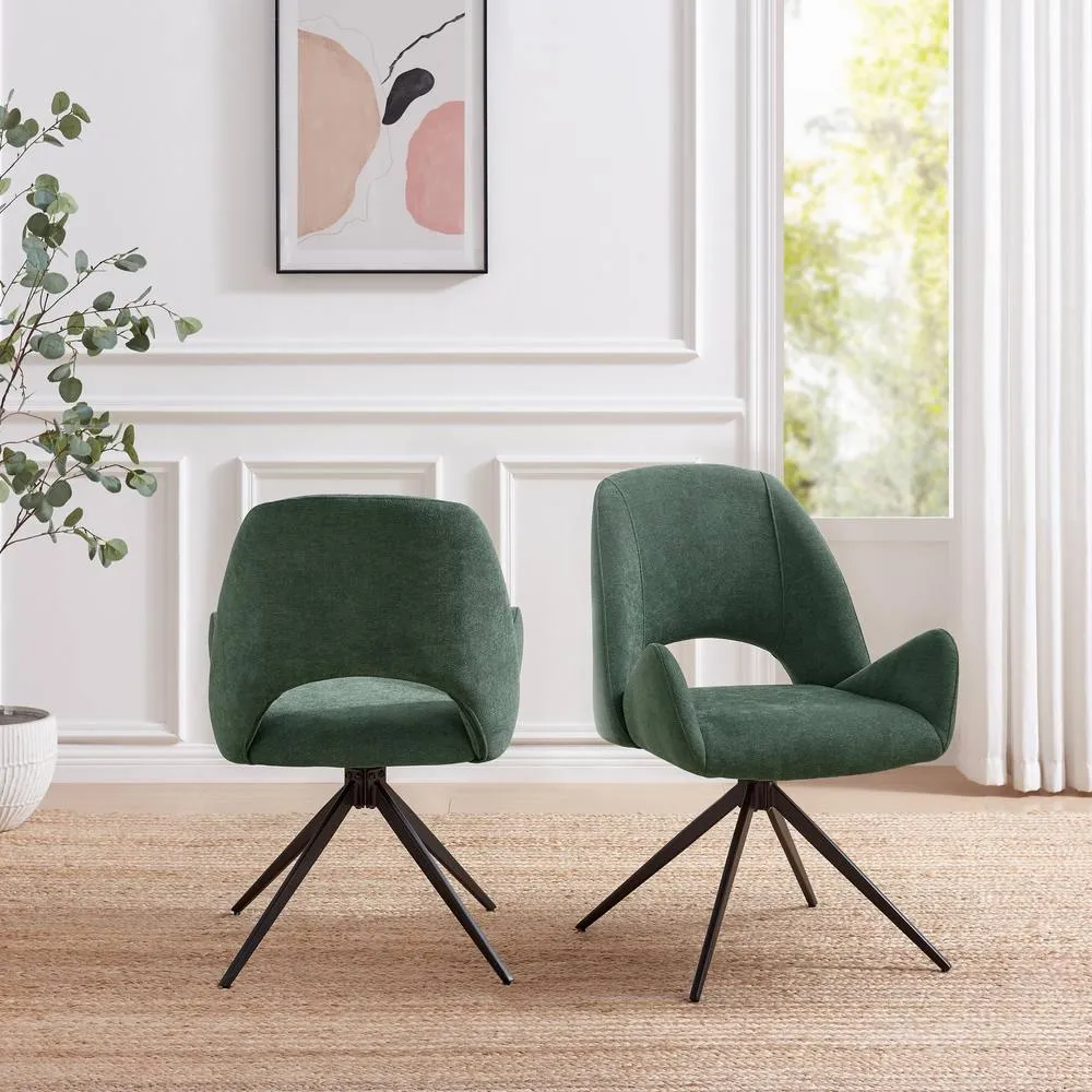 FurnitureboxUK 2x Layla Green Fabric Swivel Dining Chairs 2