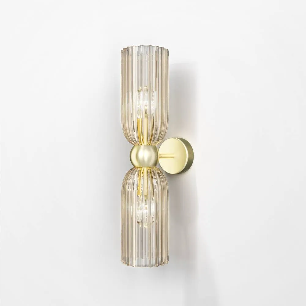 Netlighting Maytoni Antic Modern 2 Light Up & Down Wall Lamp Gold Cognac Shade E14