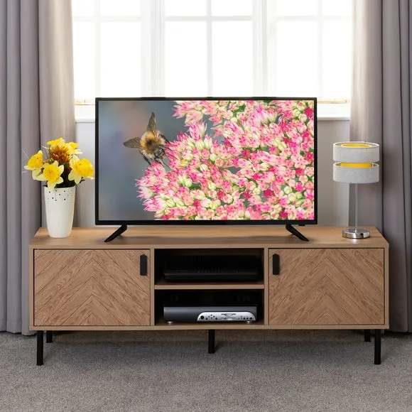 Return - Leon 2 Door TV Unit Stand for TVs up to 65", Oak Effect