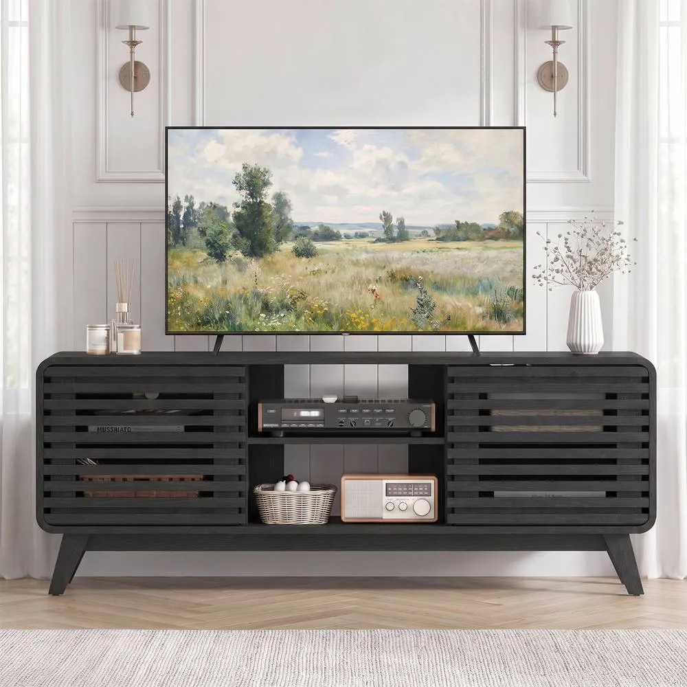 Costway TV Stand for 65" TVs Mid Century Modern Entertainment Center in Black 4