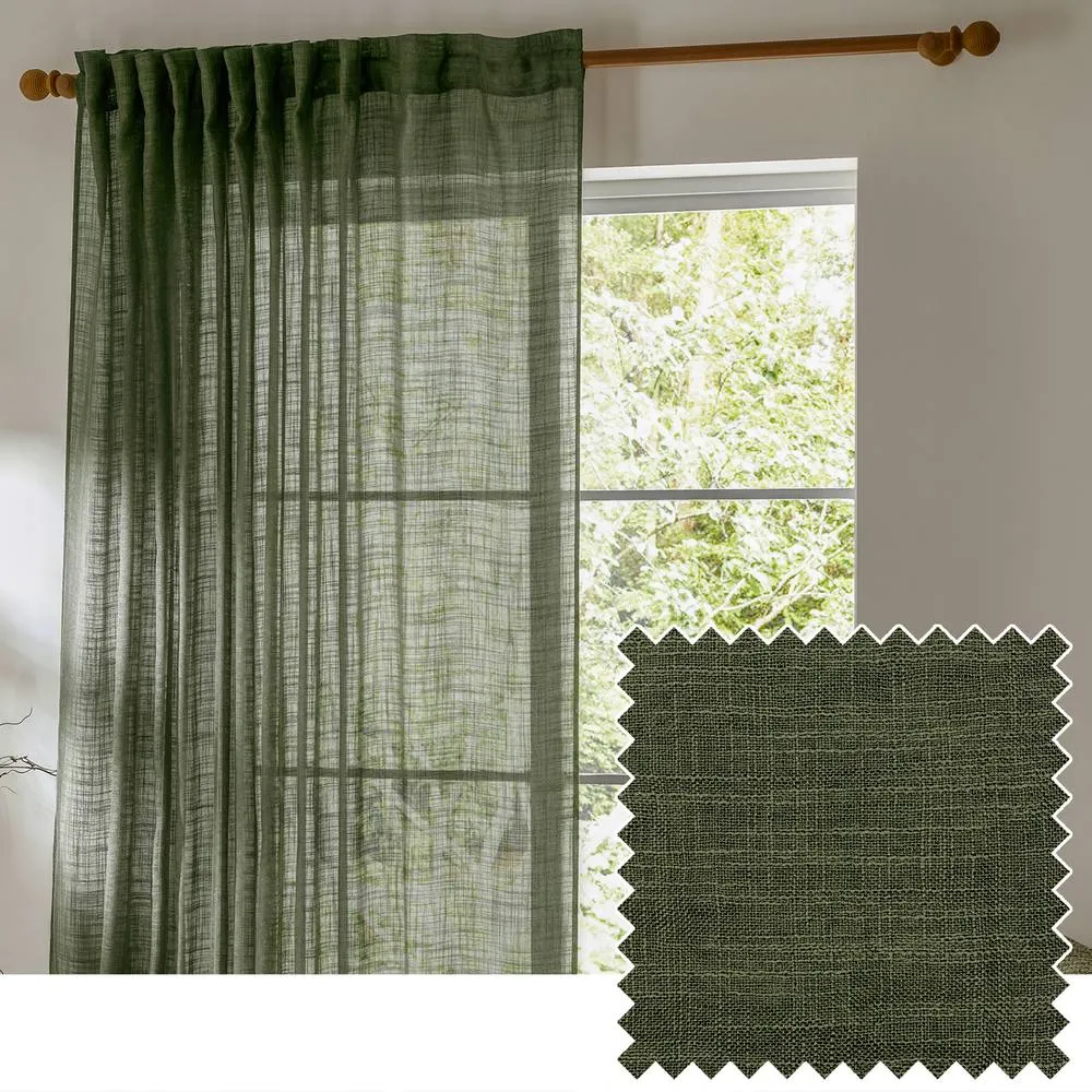 Yard Cirrus Sheer Tab Top Curtain Panel in Dark Green 1