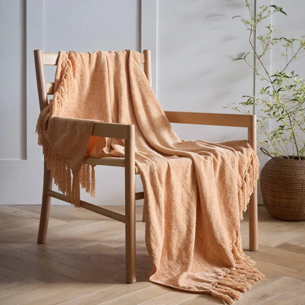 Portfolio Home Malmo Textured Tassels Chenille Throwover Throw Blanket 127 x 152 cm in Peach