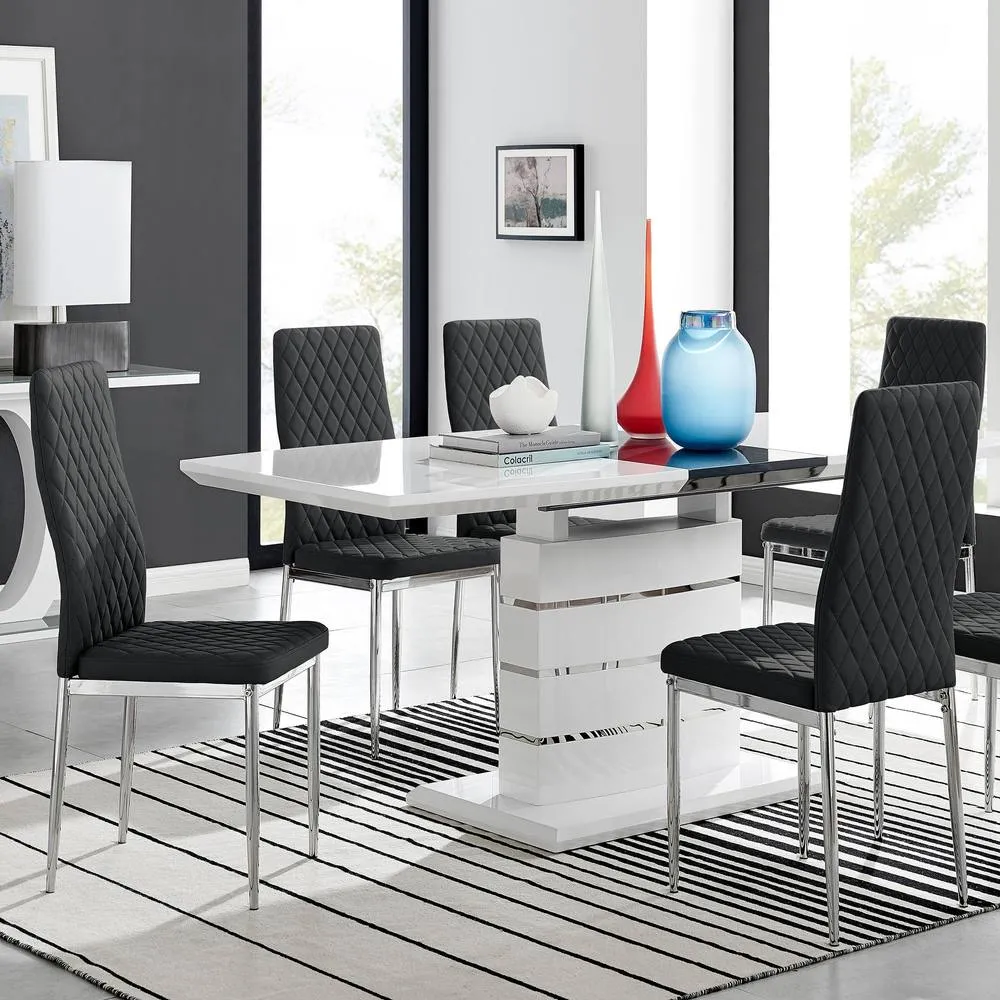 FurnitureboxUK Renato 120cm High Gloss Extending Dining Table & 6 Milan Chairs in Black