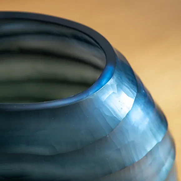 Crossland Grove Massy Handblown Carved Glass Vase Ink 240Mm, Blue 2