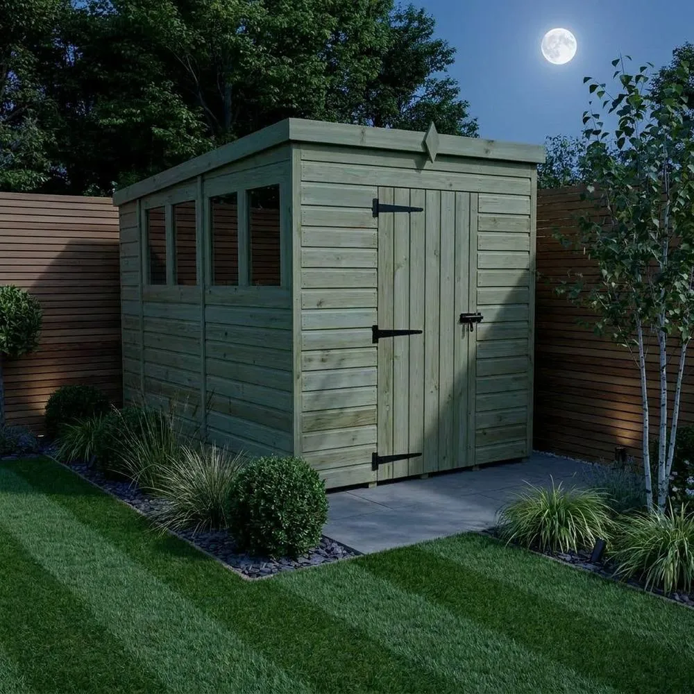 Buttercup Farm 5ft x 10ft Pent Garden Shed Single Door With Windows - Timber in Brown 3