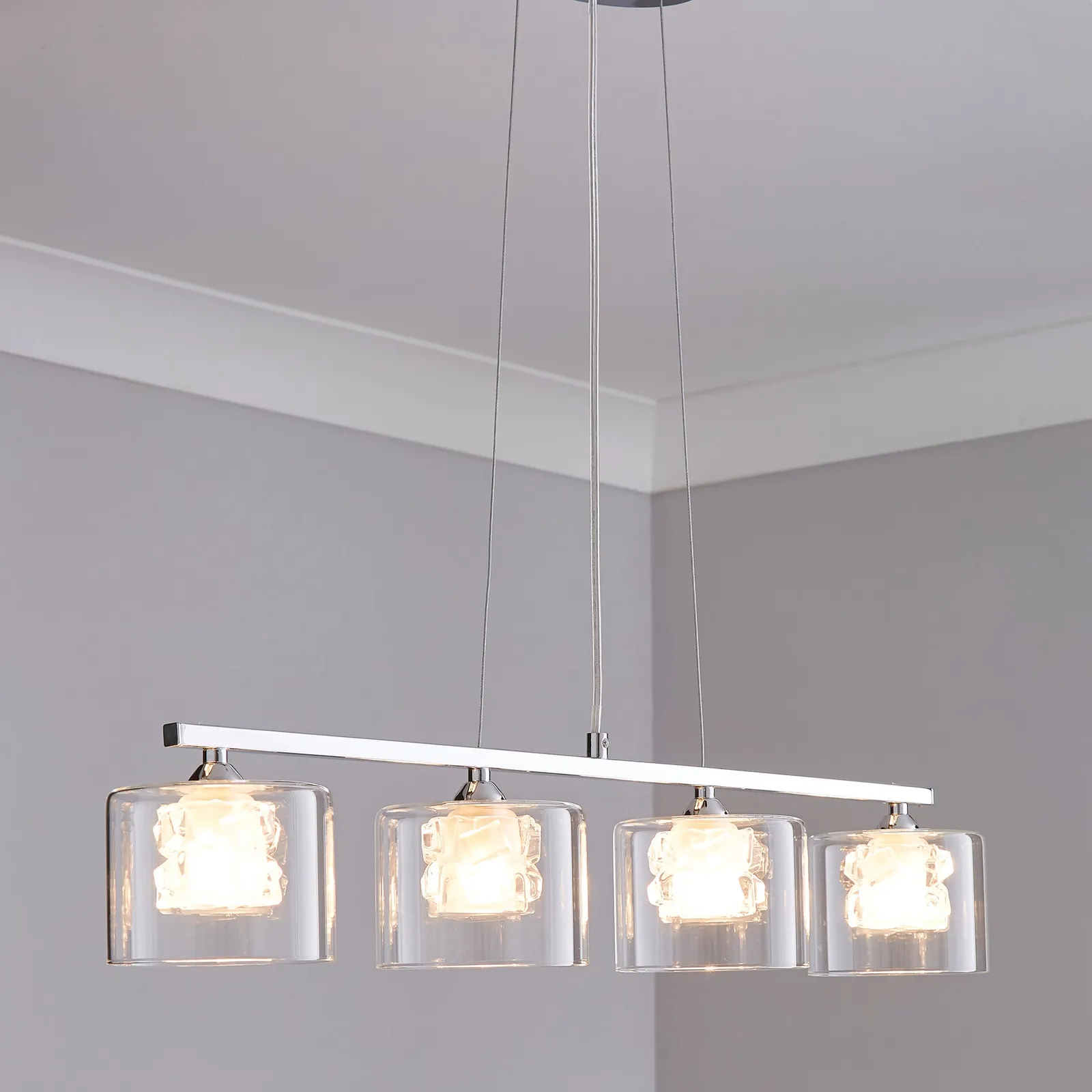 Erie 4 Light Bar Glass Diner Ceiling Fitting Silver