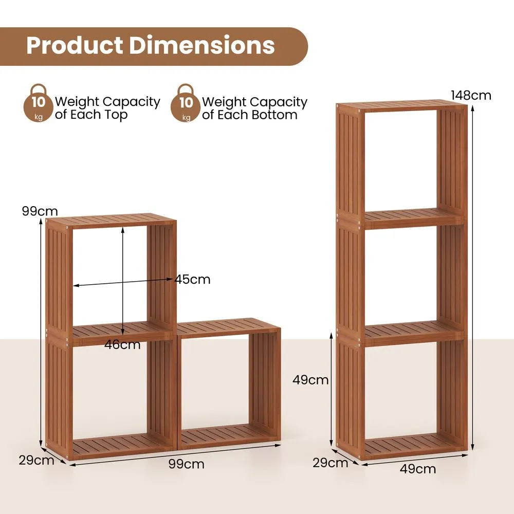 Costway 3 Cube Bookcases Wooden Stacking Storage Organizers Display Rack in Brown 2