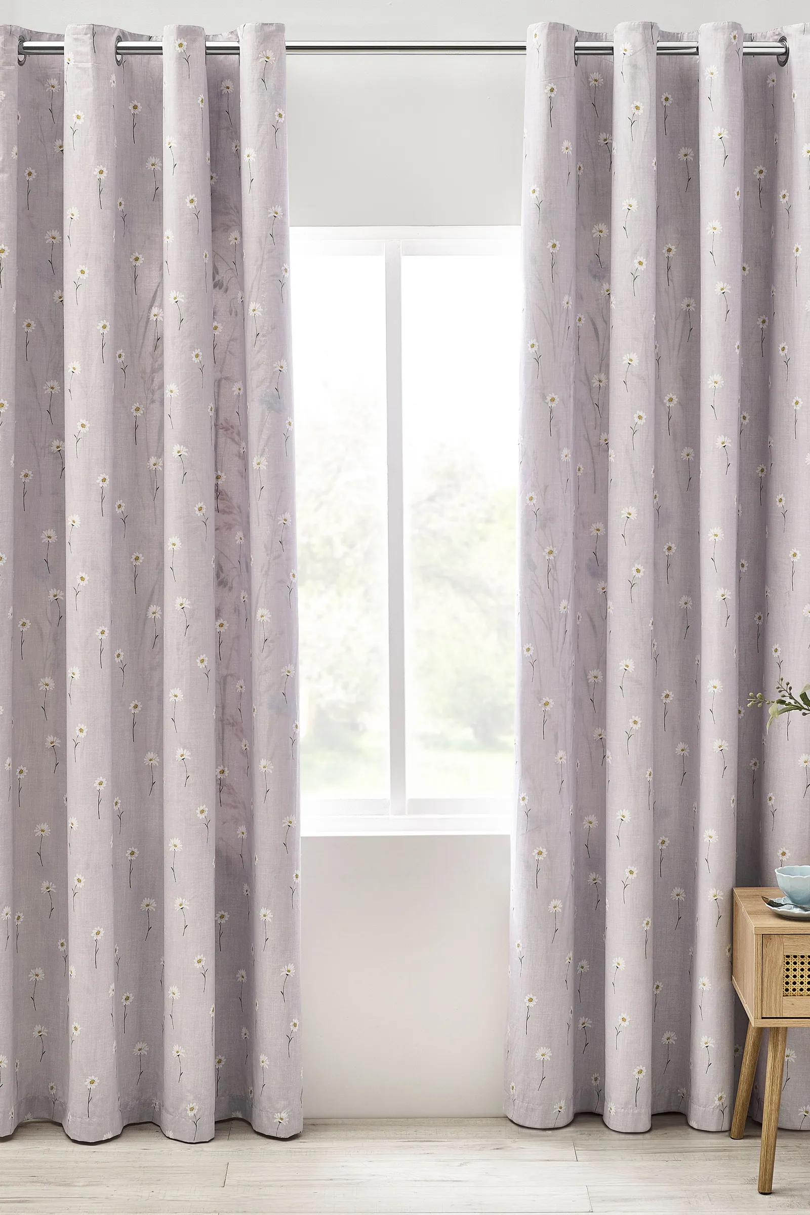 Catherine Lansfield 'Grasmere Floral' Fully Reversible Eyelet Curtains in Lilac 2