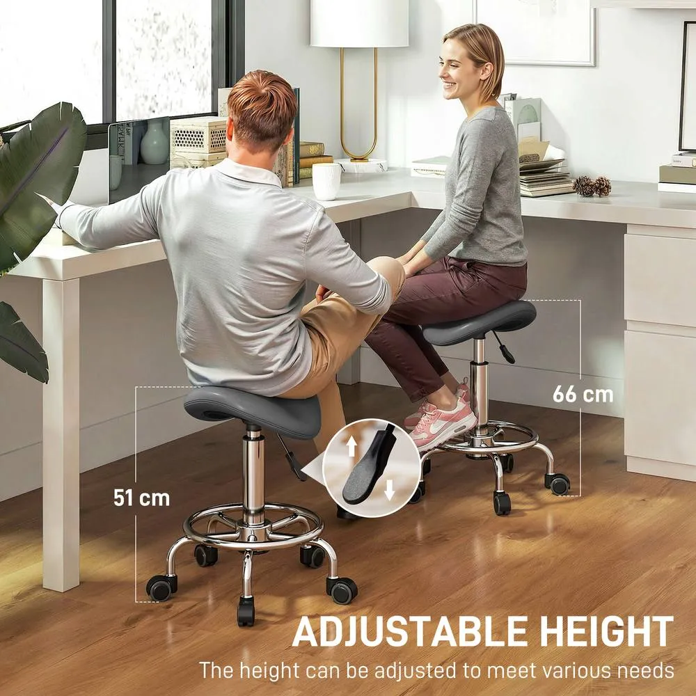 HOMCOM Saddle Chair, Rolling Salon Stool for Massage Spa, Grey 4