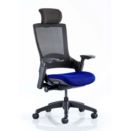 Molet Black Back Headrest Office Chair With Stevia Blue Seat