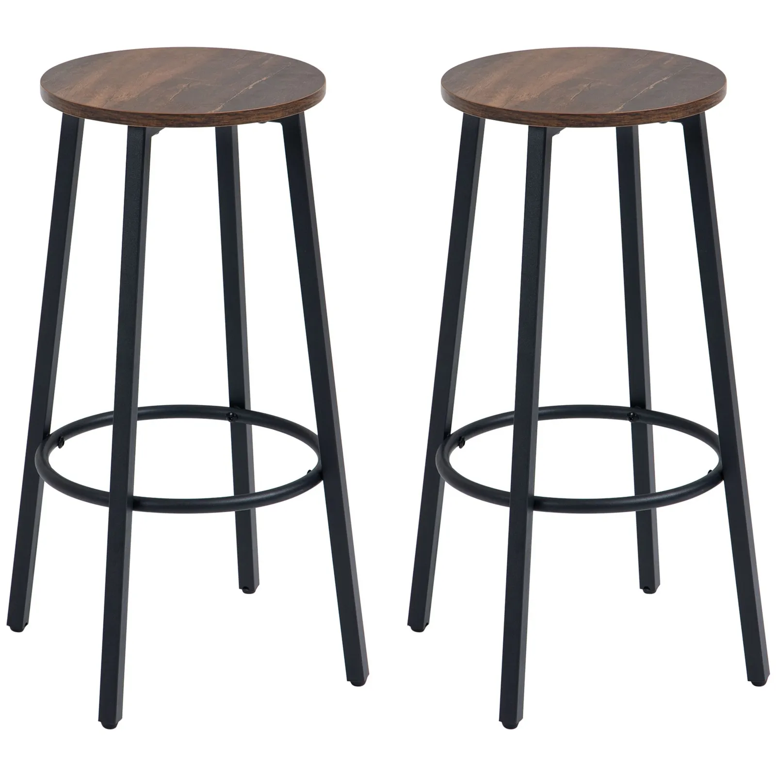 HOMCOM Industrial Bar Stools Set of 2 Breakfast Bar Stools with Footrest in Brown 2