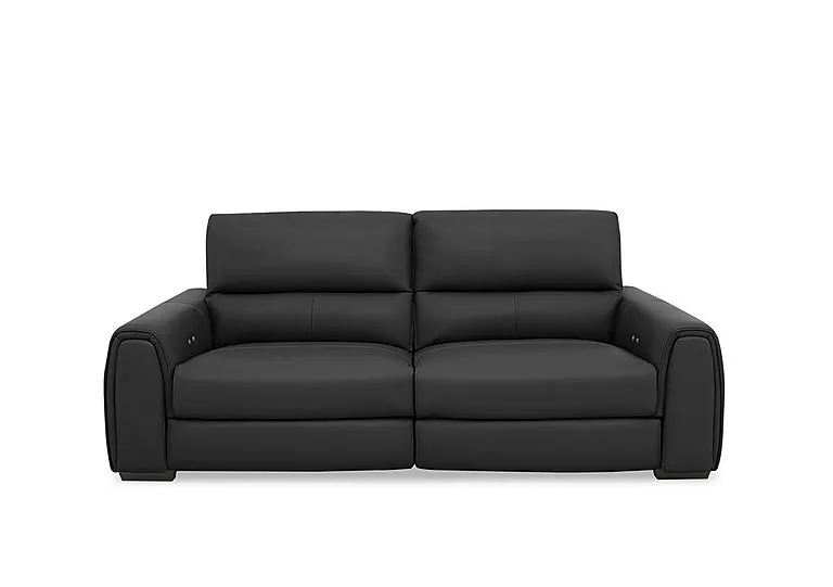 Flex Leather 3 Seater Power Recliner Sofa with Storage Arms - Classic Black